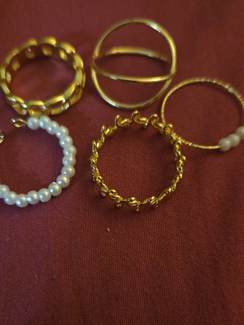 Gold Pearl Accent Women's Ring Set, Size 7